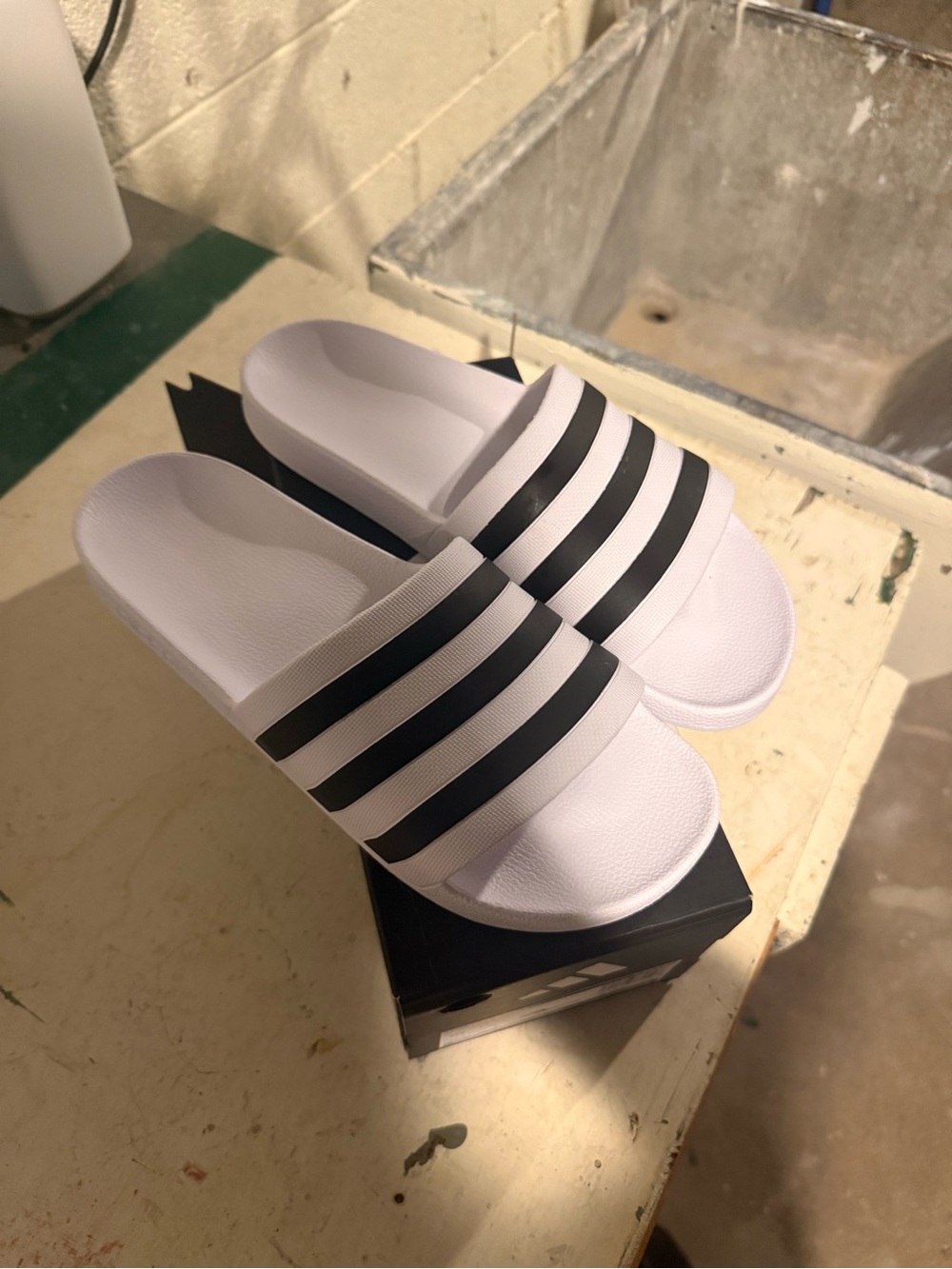 White Slide Sandals with Black Stripes - Men's Casual Slides